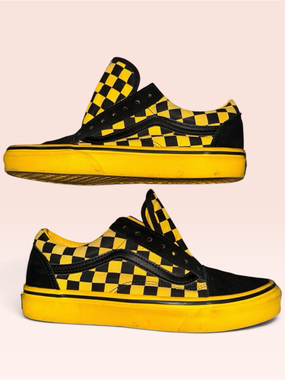Vans old skool bland and yellow checkered no laces sz M5.5/W7